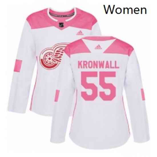Womens Adidas Detroit Red Wings 55 Niklas Kronwall Authentic WhitePink Fashion NHL Jersey